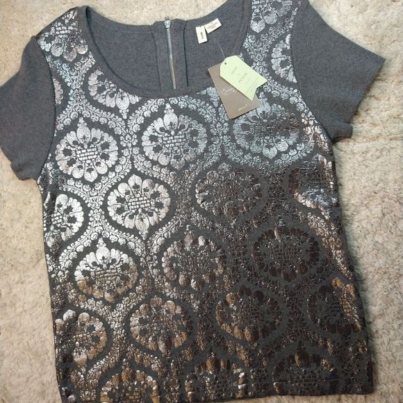 Moth Tops - Grey and Silver Anthropologie Moth Knit top